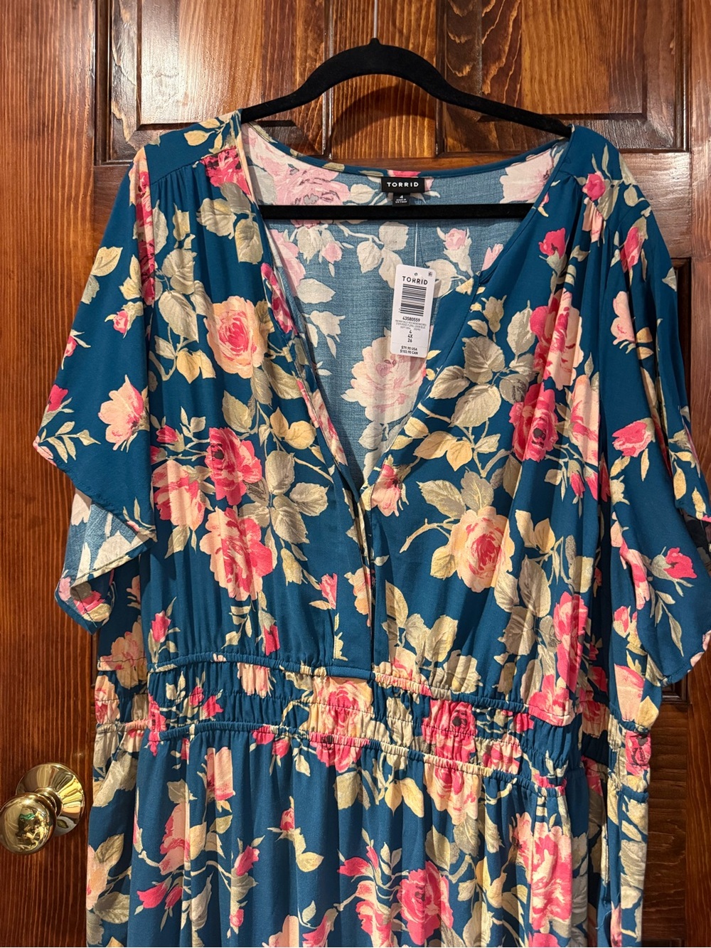 torrid Teal Floral Maxi Dress with Pink Roses - Picture 5 of 7